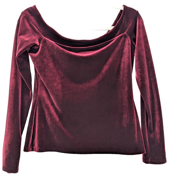 Bailey 44 Burgundy Velvet Off Shoulder Renaissance Whimsigoth Dark Fairy Top Med - Picture 1 of 8